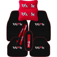 Tofaş 5 Parça Nakışlı Oto Halı Paspas / Tofaş Seyahat Boyun Yastığı & Ayna Askısı & Tampon Çeki Ipi