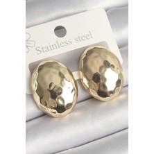 Renas Store Pirinç Gold Renk Işlemeli Bombe Oval Model Kadın Küpe