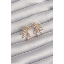 Renas Store Pirinç Gold Renk Zirkon Taşlı Fiyonk Küpe