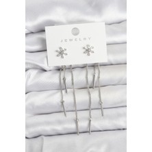 Renas Store Çiçek Model Gümüş Pirinç Sallantılı Kadın Küpe