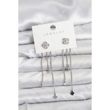 Renas Store Pirinç Gümüş Renk Yonca Model Sallantılı Kadın Küpe