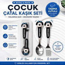 Kahverengi Premium Çocuk Çizgi Film Figürlü Paslanmaz Çelik Uçlu Çatal-Kaşık Set, 3 Parça (24+ Ay)