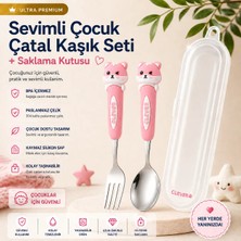 Jojobebek Pembe Renk Figürlü Premium Çocuk Bpa Free Paslanmaz Çelik Uçlu Çatal-Kaşık Set 24+ Ay
