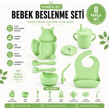 Jojobebek Silikon Beslenme Seti Vakumlu Mama Tabağı Ve Kasesi, Önlük, Çatal Ve Kaşık, Bardak / Yeşil