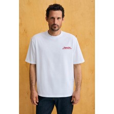 Grimelange Futı Erkek %100 Organik Pamuklu Baskı Detaylı Yuvarlak Yaka Beyaz T-Shirt