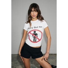 Grimelange Vıonex Kadın Yumuşak ve Esnek Kumaşlı Baskı Detaylı Slim Fit Beyaz T-Shirt