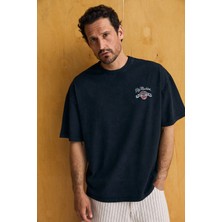 Grimelange Samantho Erkek Yumuşak ve Organik Pamuklu Yıkamalı Baskı Detaylı Siyah T-Shirt