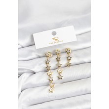 Renas Store Pirinç Gold Renk Yıldız Model Ysx Trio Küpe Seti