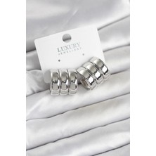 Renas Store Pirinç Gümüş Renk Üçlü Görünüm Kadın Küpe
