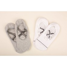 SoxBox Gri Beyaz Pilates Yoga Çorabı 2'li Paket Standart Beden Özellikli