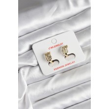 Renas Store 14K Gold Renk Kaplama Yarım Halka Zirkon Taşlı cm Kadın Küpe