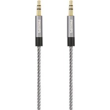 Philips SWR2114B 1 Metre Gri Örgülü 3.5 Jack Aux Ses Kablosu Universal Uyumlu Yüksek Kalite