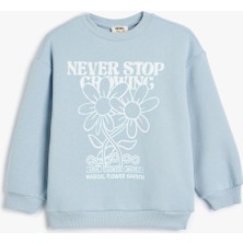 Koton Çiçek Baskılı Uzun Kollu Bisiklet Yaka Sweatshirt Kız Çocuk İçin Orta Kalınlık