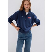 Mavi Mavi Logo Baskılı Yarı Fermuarlı Lacivert Sweatshirt 1S10373-70488