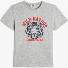 Koton T-Shirt Kaplan Baskılı Kısa Kollu Bisiklet Yaka