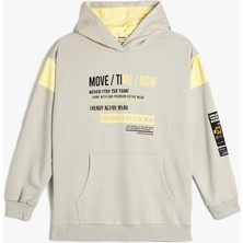 Koton Kapşonlu Sweatshirt Gri Renkli Erkek Çocuk Slogan Temalı Uzun Kollu Kanguru Cebi