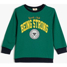 Koton 5Wkb10123Tk Yeşil Erkek Çocuk Pamuk Jersey Sweatshirt Truvakar Kol Özellikli