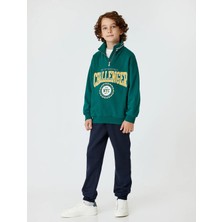 Koton Yeşil Erkek Çocuk Jersey Sweatshirt Uzun Kol Kapüşonlu Cepsiz Grafik Desenli