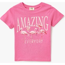 Koton Kız Çocuk Pamuklu Flamingo Baskılı Kısa Kollu Tişört Yazlık Günlük Stil 6 - 7 Yaş