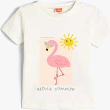 Koton Kız Çocuk Flamingo Baskılı Pamuklu Tişört Kısa Kollu Günlük Stil 12 - 18 Ay