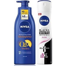 Uravas Store Kadın Sprey Deodorant Black&amp;white Clear 150ML, Q10 Sıkılaştırıcı ve Nemlendirici Vücut Sütü 400