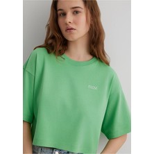 Mavi Mavi Logo Baskılı Yeşil Crop Tişört 1613070-71759