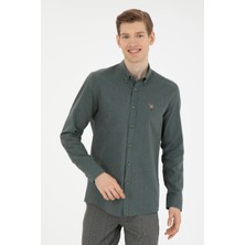 U.S. Polo Assn. Slim Fit Düğmeli Yaka Koyu Yeşil Erkek Gömlek AKIS023K