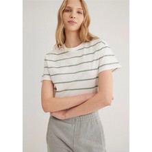 Mavi Yeşil Çizgili Crop Tişört 1612260-89333
