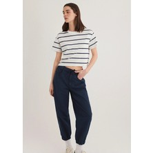 Mavi Lacivert Çizgili Crop Tişört 1612260-86694
