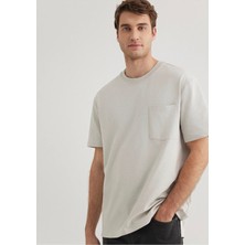 Mavi Cep Detaylı Gri Basic Tişört 066248-70080
