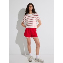 Mavi Kırmızı Çizgili Crop Tişört 1612260-86680