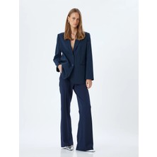 Koton 5Wak50025Pw 7S1 Lacivert Cızgılı Kadın Blazer Ceket