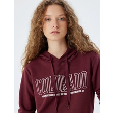Koton Kolej Sweatshirt Kapüşonlu Kanguru Cepli Baskılı Şardonlu