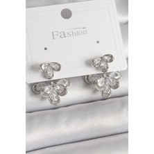 Renas Store Pirinç Gümüş Renk Zirkon Taşlı Damla Model Kadın Küpe