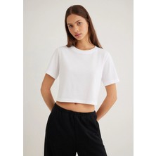 Mavi Beyaz Crop Basic Tişört 1613072-620