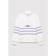 Mavi Yarı Fermuarlı Çizgili Beyaz SWEATSHIRT7S10065-70057