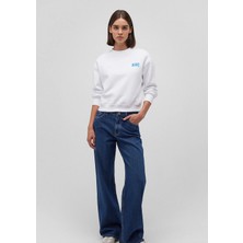 Mavi Kadın Beyaz Crop Sweatshirt Uzun Kollu Logo Baskılı Regular Fit 1611601-620