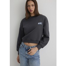 Mavi Mavi Logo Baskılı Antrasit Crop Sweatshirt 1611601-70763