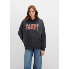 Mavi Mavi Logo Baskılı Kapüşonlu Antrasit Sweatshirt 1600361-80106