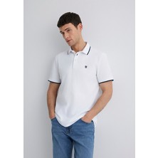 Mavi Şerit Detaylı Beyaz Polo Tişört 066039-620