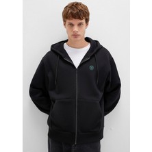 Mavi Mühür Logo Nakışlı Kapüşonlu Fermuarlı Siyah Sweatshirt 066979-900