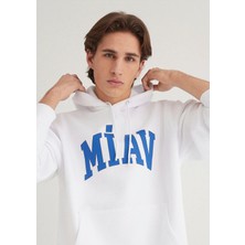 Mavi Miav Baskılı Kapüşonlu Beyaz Sweatshirt 0S10122-620