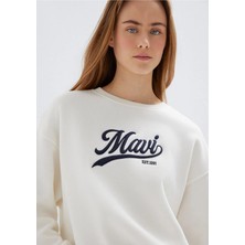 Mavi Mavi Logo Baskılı Ekru Sweatshirt 1S10419-80194