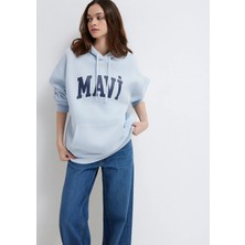 Mavi Mavi Logo Baskılı Kapüşonlu Mavi Sweatshirt 1600361-70717