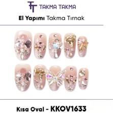 Takma Takma KKOV1633 Renkli Kısa Oval 10'lu Tekrar Kullanılabilir El Yapımı Protez Takma Tırnak - Renkli-M