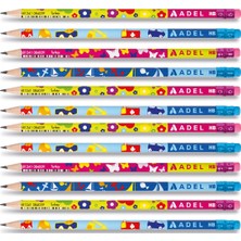 Adel Kids Desenli Yuvarlak Kurşun Kalem 12'li Renkli Silgili ve Eğlenceli Tasarım