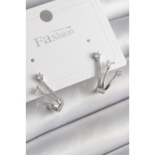 Renas Store Pirinç Gümüş Renk Zirkon Taşlı Kadın Küpe