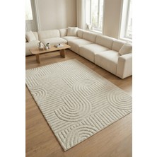 Anaska Home Modern Desen Özel Kesim Halı Salon Halısı Mutfak Halısı Yolluk Krem Kolay Temizlenebilir