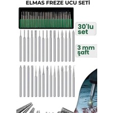 Uravas Store Mey Ithalat® 30 Parça Elmas Freze Ucu Seti - 3mm Şaft Profesyonel Gravür, Oyma ve Hassas Taşlama Se