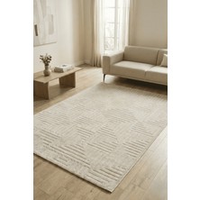 Modern Oturma Odası Halısı Salon Halısı Yolluk Bej Halı Hav Toz Vermez Kolay Temizlenebilir Halı